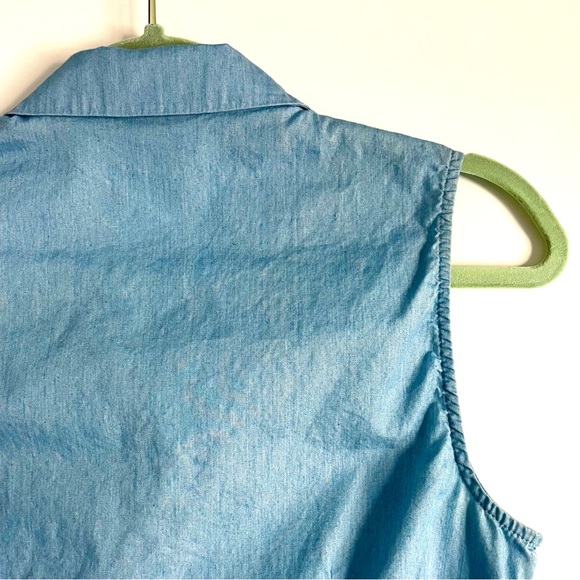 Modcloth Blue Chambray Button Up Sleeveless Tie Waist Top Blouse Size M EUC - Picture 12 of 12